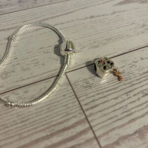 Sterling Silver Disney Bracelet Pandora Mickey & Minnie Heart Key Charm Size 17